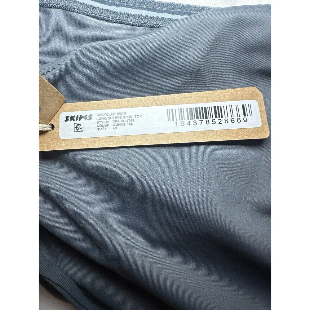 SKIMS Recycled Swim Long Sleeve Bikini Top Gunmetal Gray Women's SIZE 4X NWT‎